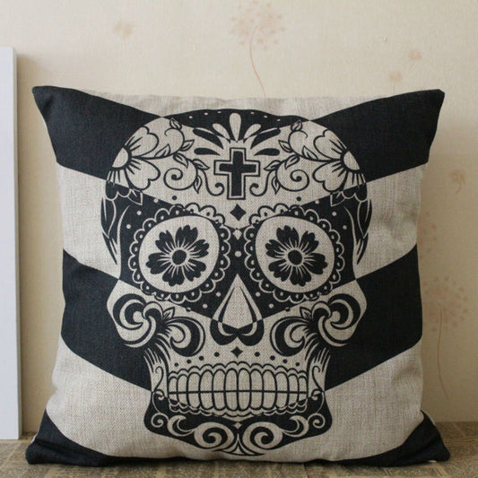 18x18" Vintage Happy Halloween Big Arrow Sugar Skull Geometric Gift Present Burlap Cushion Cover Case Throw Pillowcase