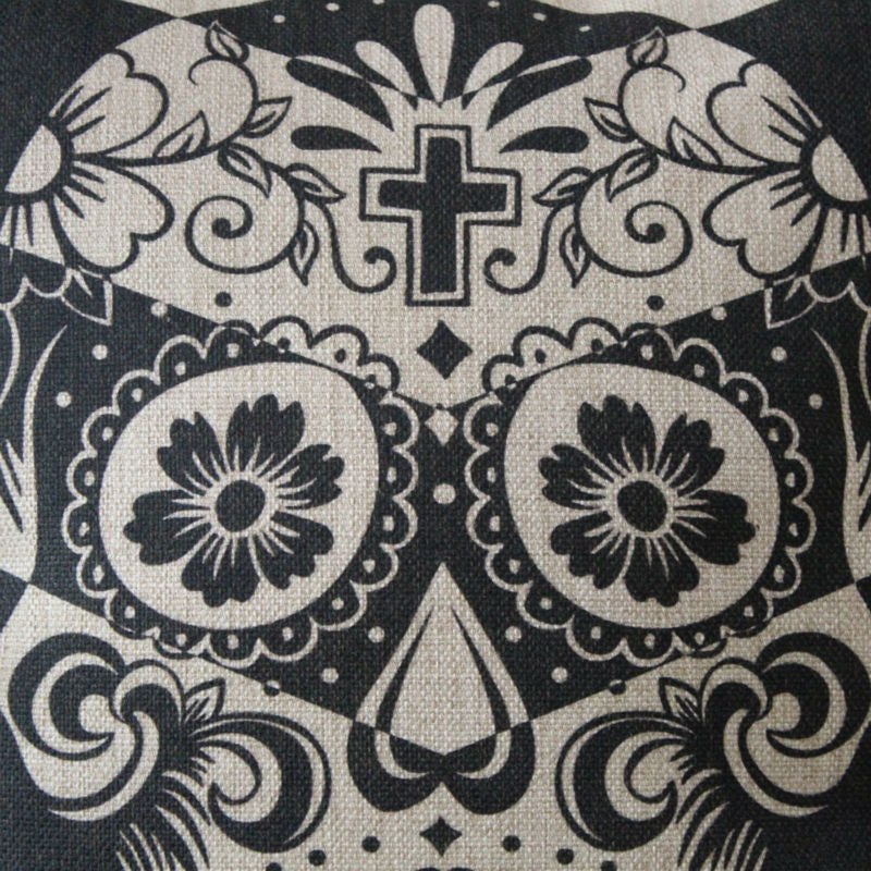 18x18" Vintage Happy Halloween Big Arrow Sugar Skull Geometric Gift Present Burlap Cushion Cover Case Throw Pillowcase