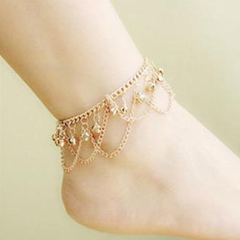 Anklets For Women Popular Golden Color Alloy Girls Bell Anklet Bead Chain Tassel Barefoot Sandal Beach Foot Jewelry