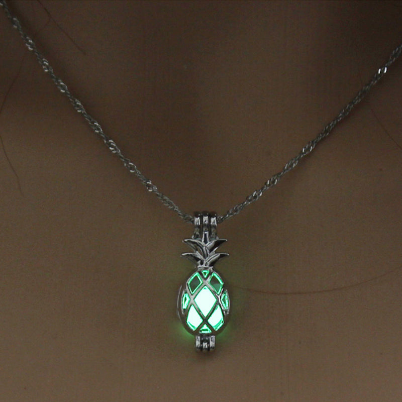 Luminous Horse Skull Pineapple Rose Necklace Pendant Hollow Long Silver Chain Link Pendants Sweater Necklace