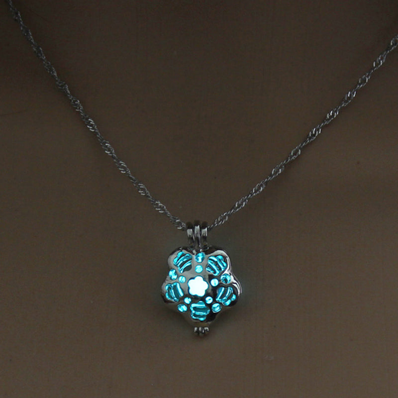 Luminous Horse Skull Pineapple Rose Necklace Pendant Hollow Long Silver Chain Link Pendants Sweater Necklace
