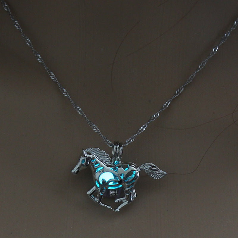 Luminous Horse Skull Pineapple Rose Necklace Pendant Hollow Long Silver Chain Link Pendants Sweater Necklace