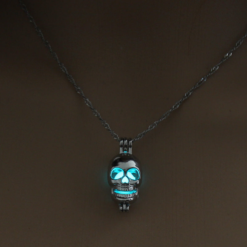 Luminous Horse Skull Pineapple Rose Necklace Pendant Hollow Long Silver Chain Link Pendants Sweater Necklace