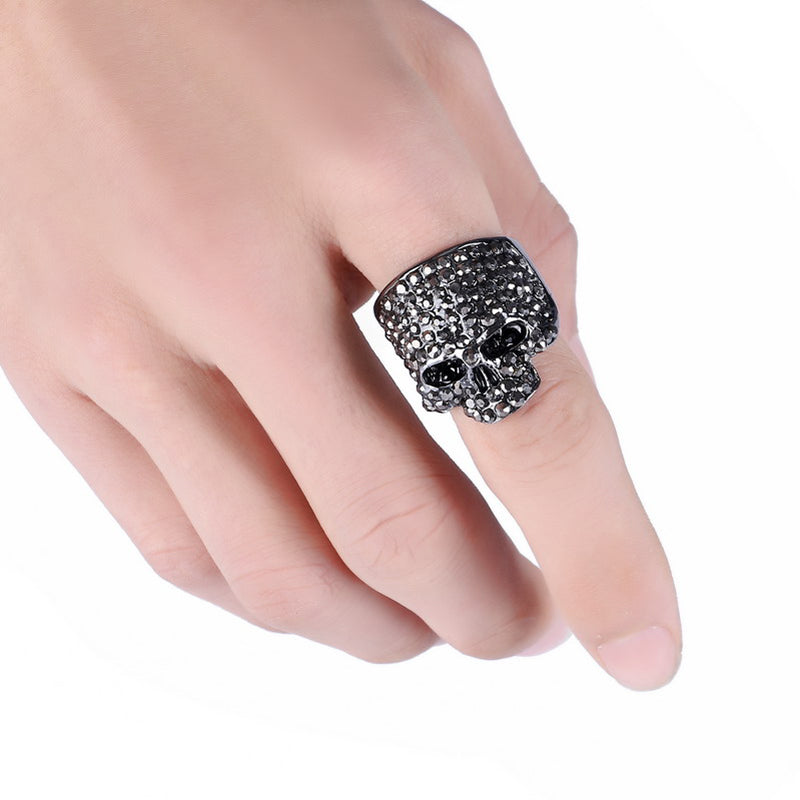 Fashion Rock Punk Gold Silver Black Crystal Skull Ring For Women Men Jewelry Gothic Biker Rings Party Gift