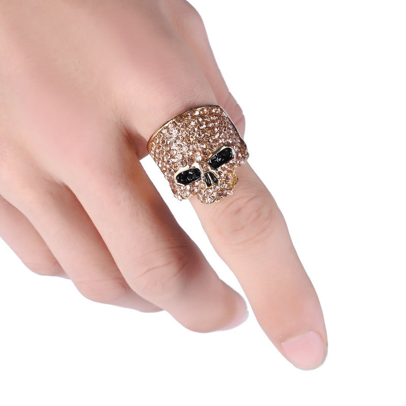 Fashion Rock Punk Gold Silver Black Crystal Skull Ring For Women Men Jewelry Gothic Biker Rings Party Gift