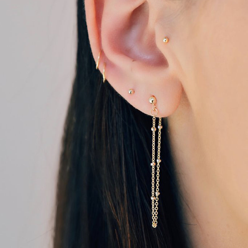 4mm Ball Tiny Beaded Chain Ear Jacket Earrings for Women Minimalist Thin Chain Earrings New Simple Ear Cuff Earrings