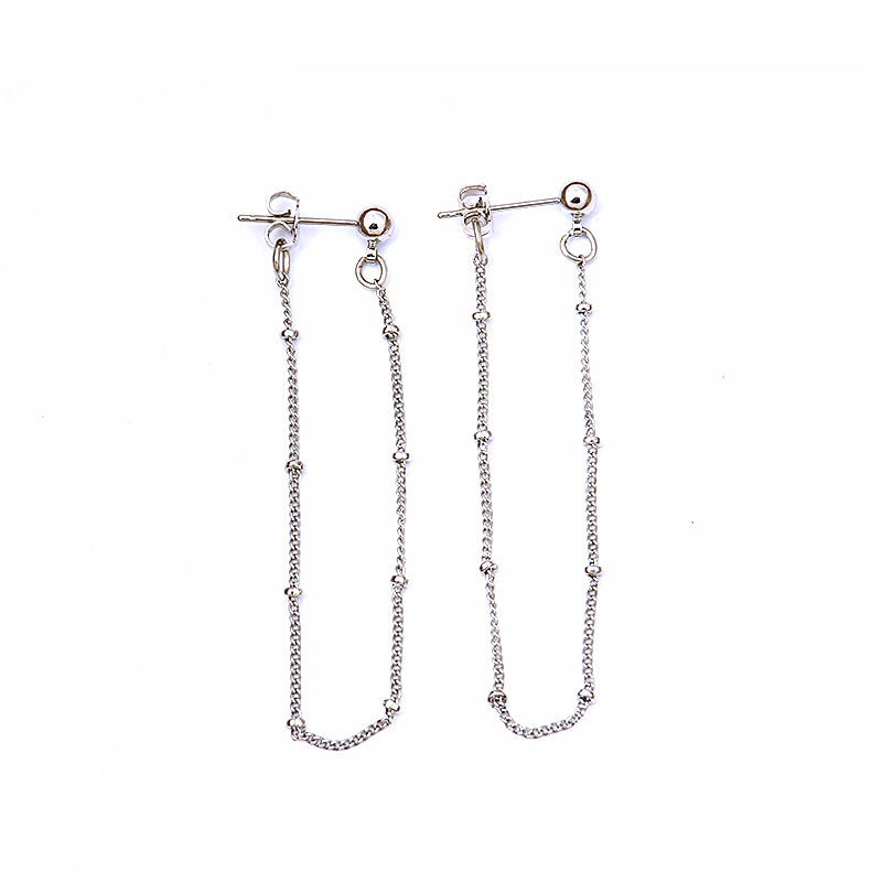 4mm Ball Tiny Beaded Chain Ear Jacket Earrings for Women Minimalist Thin Chain Earrings New Simple Ear Cuff Earrings