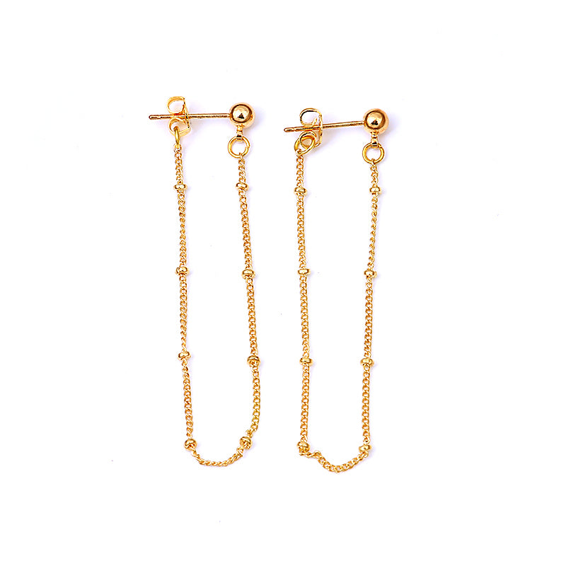 4mm Ball Tiny Beaded Chain Ear Jacket Earrings for Women Minimalist Thin Chain Earrings New Simple Ear Cuff Earrings