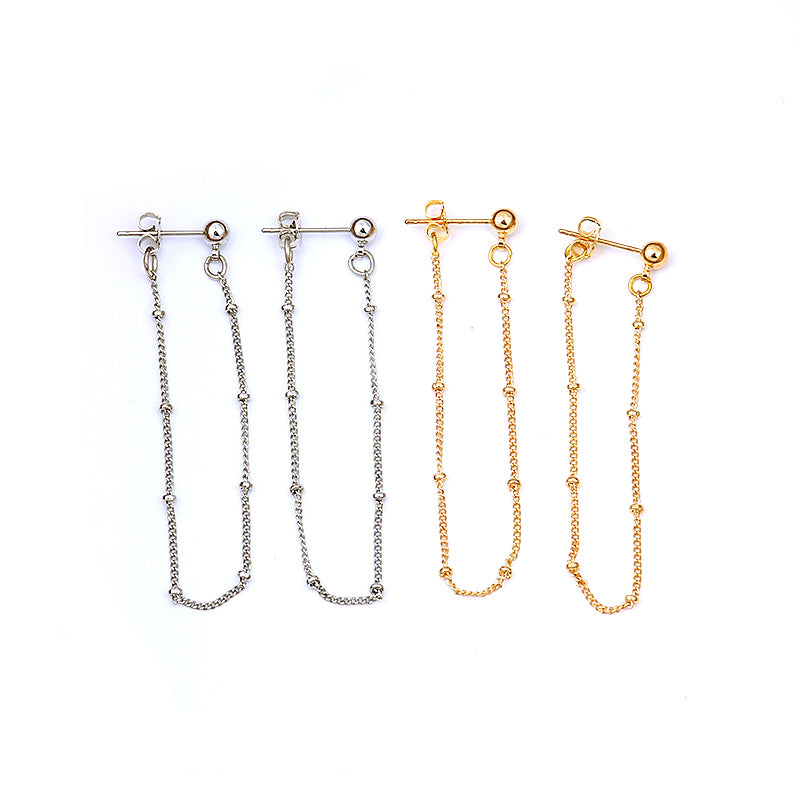 4mm Ball Tiny Beaded Chain Ear Jacket Earrings for Women Minimalist Thin Chain Earrings New Simple Ear Cuff Earrings