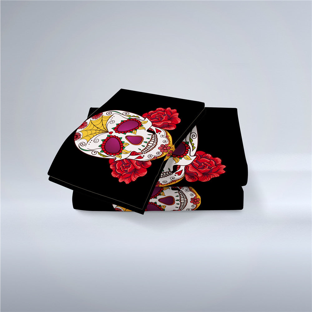 Ladies Sugar Skull Bedding Set Red Flowers Print Duvet Cover Bed Linens Sheet Cover Pillowcase Home Decor Quilt Cover D45
