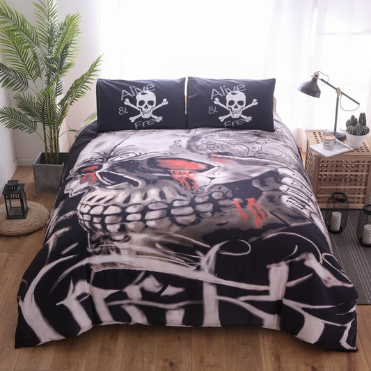 Skull Printed Duvet Cover Set 2/3pcs Single  Queen King Bedclothes Bed