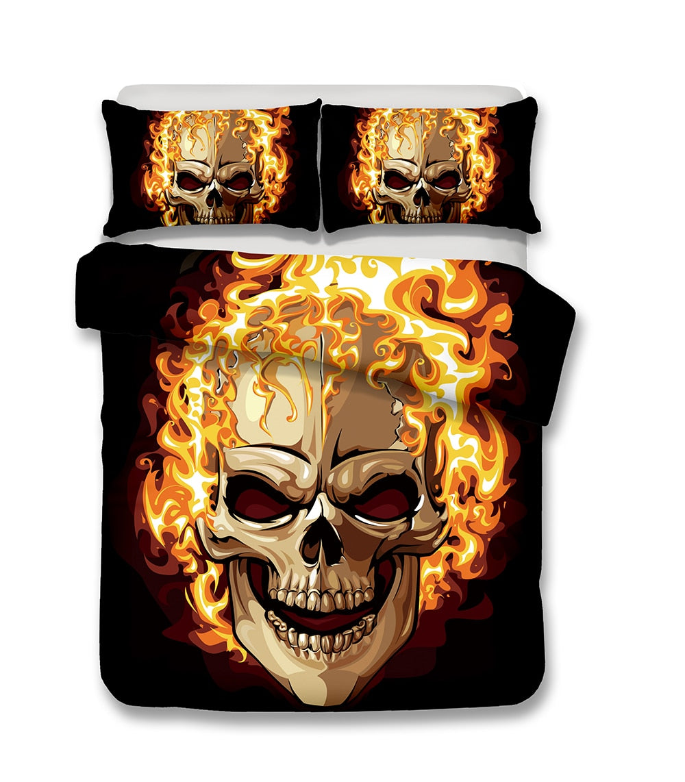 Skull  Flame Bedding Set Super King Queen Size