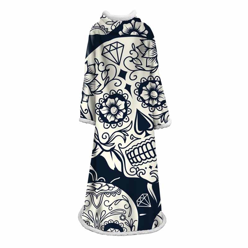 3D Printed Black And White Sugar Skull Throw Blanket Winter Thick