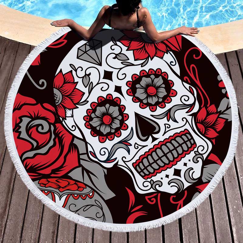 Lannidaa Sugar Skull Round Beach Towel Flowers Large Beach Towels For Adults Microfiber Towel Bath Serviette De Plage Beach Mat
