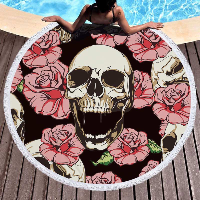 Lannidaa Sugar Skull Round Beach Towel Flowers Large Beach Towels For Adults Microfiber Towel Bath Serviette De Plage Beach Mat