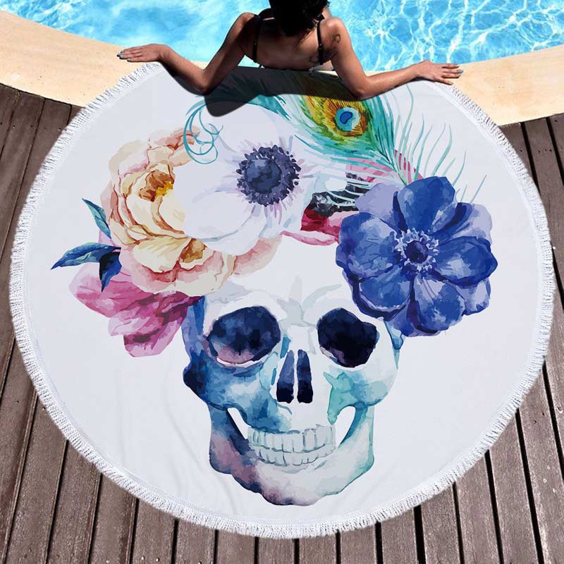 Lannidaa Sugar Skull Round Beach Towel Flowers Large Beach Towels For Adults Microfiber Towel Bath Serviette De Plage Beach Mat