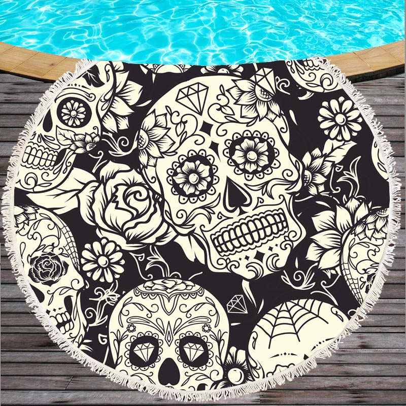Large Bath Towel for Beach Thick Round 3d Sugar Skull Printed Beach Towel Fabric Quick Compressed Towel Tapestry Yoga Mat