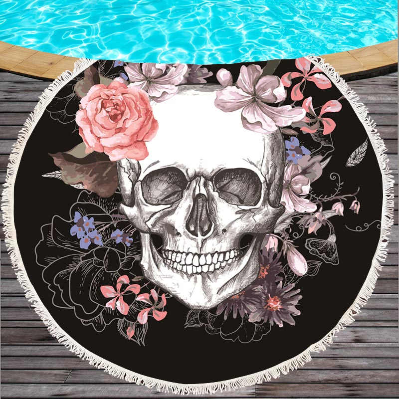 Large Bath Towel for Beach Thick Round 3d Sugar Skull Printed Beach Towel Fabric Quick Compressed Towel Tapestry Yoga Mat