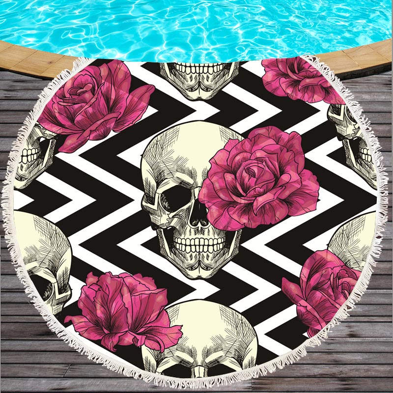 Large Bath Towel for Beach Thick Round 3d Sugar Skull Printed Beach Towel Fabric Quick Compressed Towel Tapestry Yoga Mat