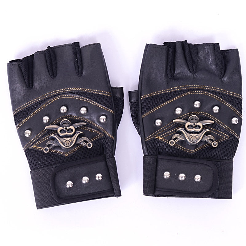 Leather skull rivet Punk Gloves