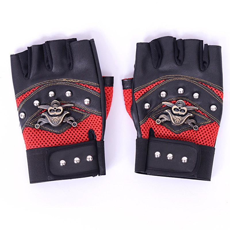Leather skull rivet Punk Gloves