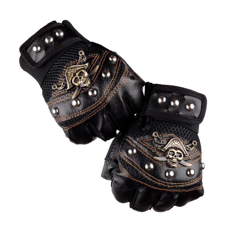 Leather skull rivet Punk Gloves