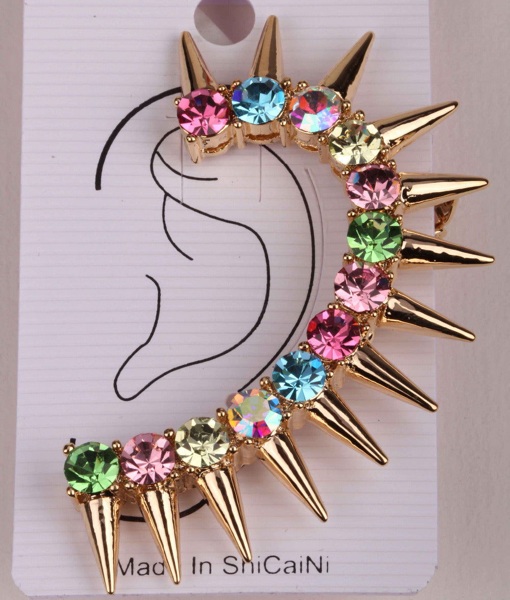 Left ear Spike wrap cuff clip earrings for women gold & silver color austrian crystal jewelry for women