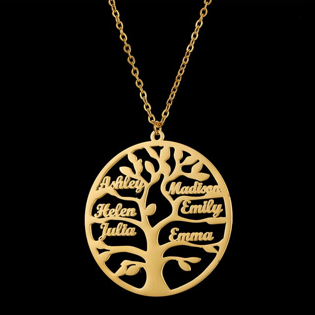 Life Tree Family 1-6 Names Pendant Necklace