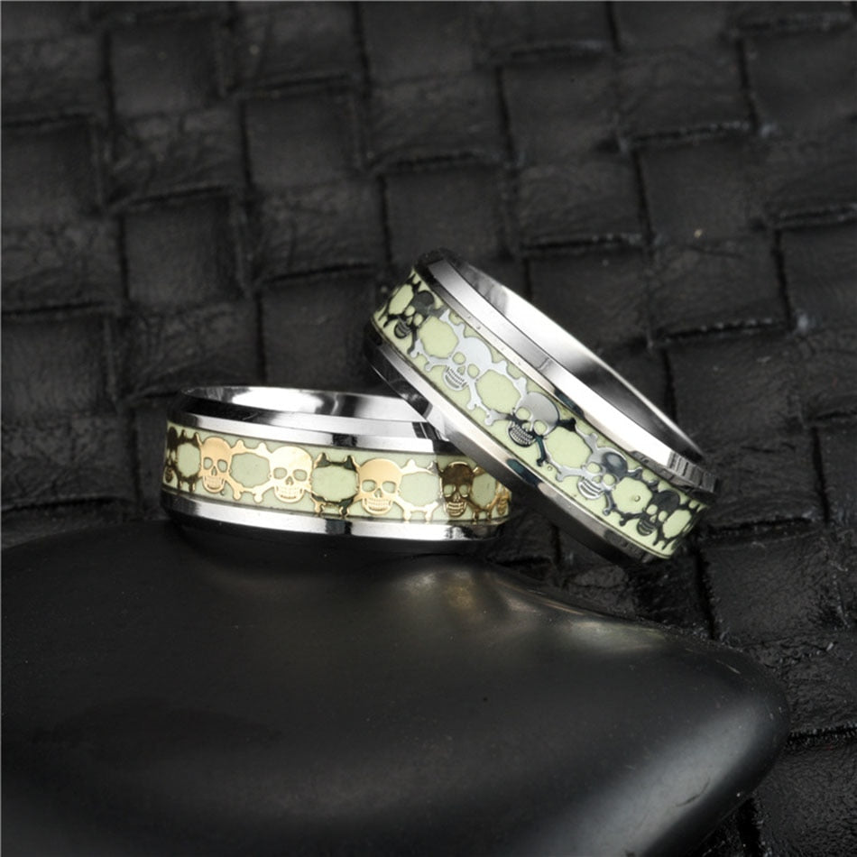 Trendy Punk Style Pirate Skull Glow In The Dark Men Stainless Steel