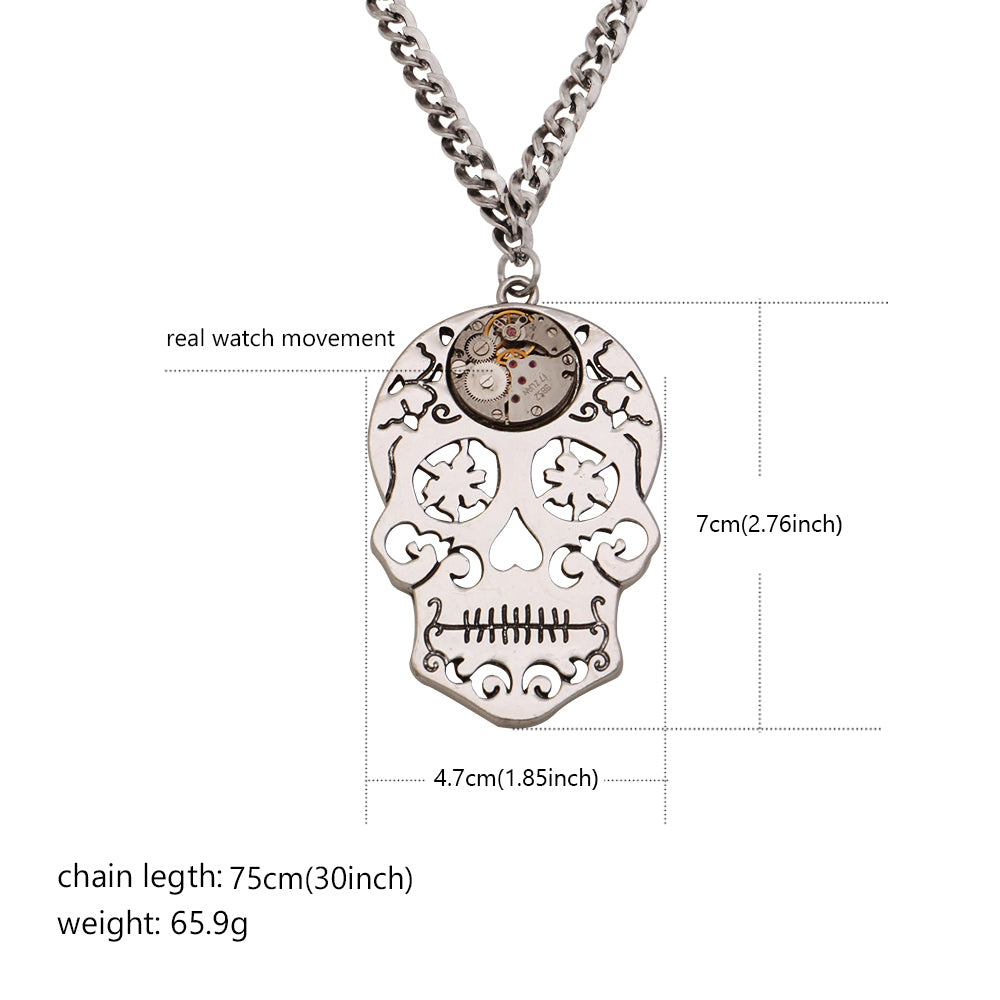 Vintage Skull Head Pendant Necklaces Men Steampunk Watch Parts Gear Movements Necklace Long Chains Women Jewelry