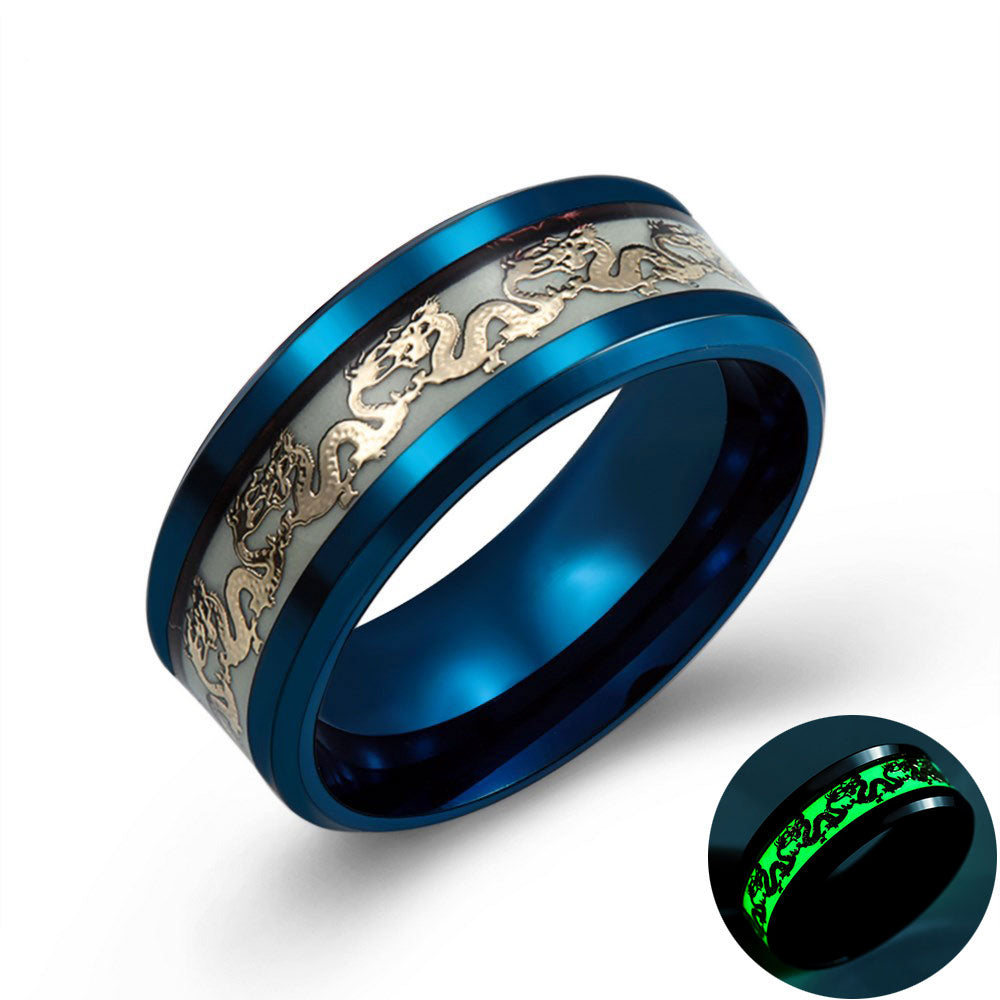 Dragon Rings for Men Black Gold Blue Color Stainless Steel Women Rings Trendy Glow In The Dark Male Band Ring Jewelry