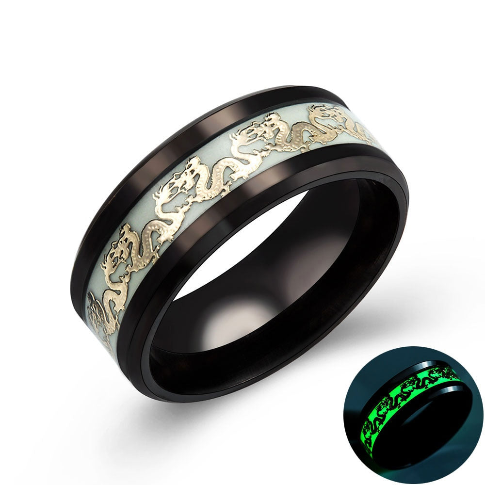 Dragon Rings for Men Black Gold Blue Color Stainless Steel Women Rings Trendy Glow In The Dark Male Band Ring Jewelry