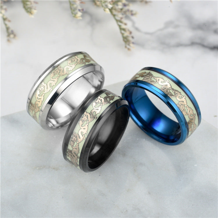 Dragon Rings for Men Black Gold Blue Color Stainless Steel Women Rings Trendy Glow In The Dark Male Band Ring Jewelry