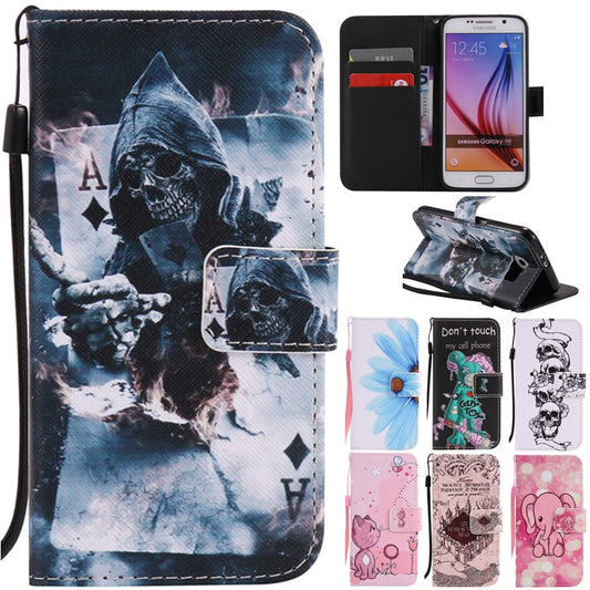 Skull Elephant Leather Flip Fundas Case For Samsung