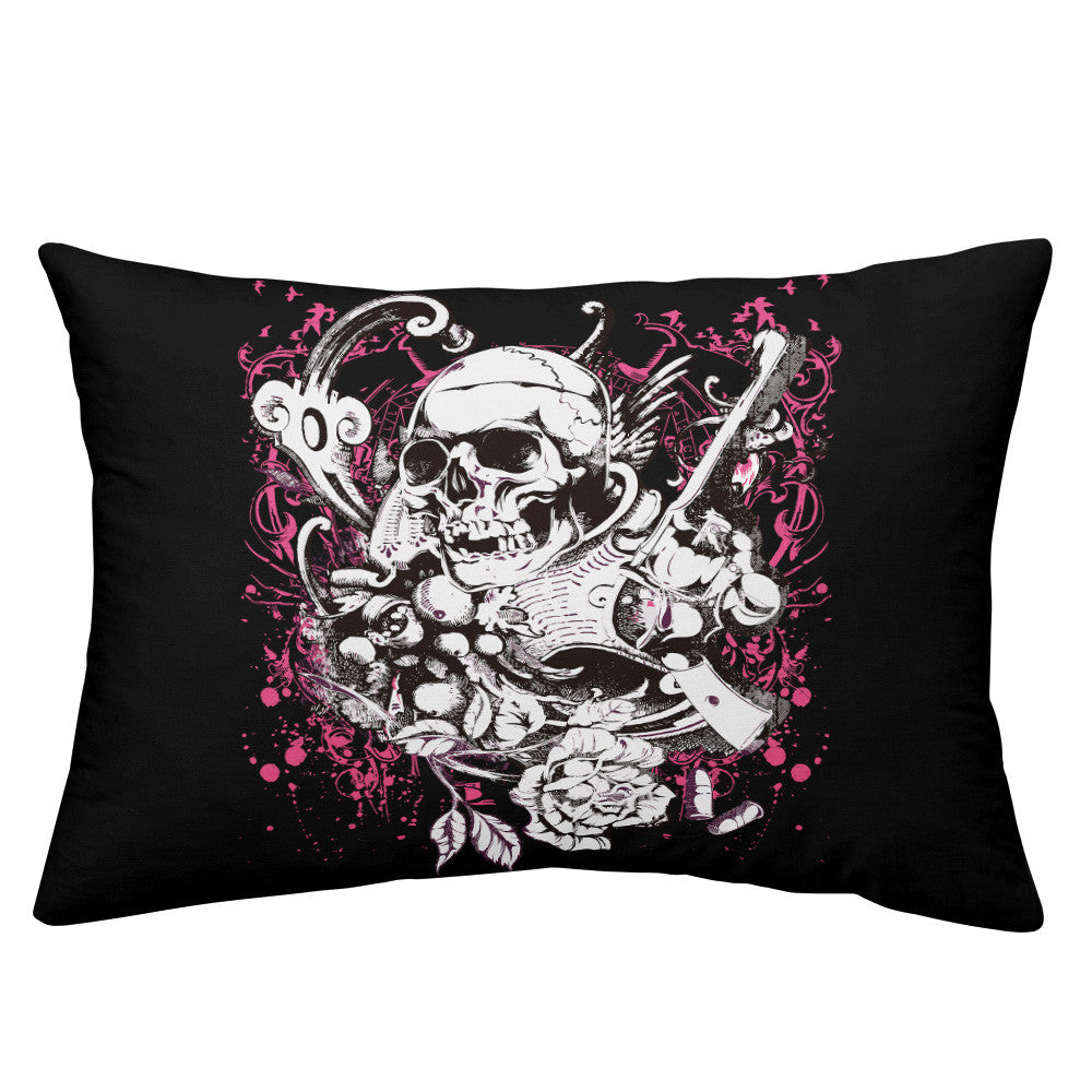 Luxury White Gun Skull Bedding Set Hot Pink Flower Duvet Cover Set Pillowcase Ladies Sweet Bedclothes House Decor Bed Cover D49