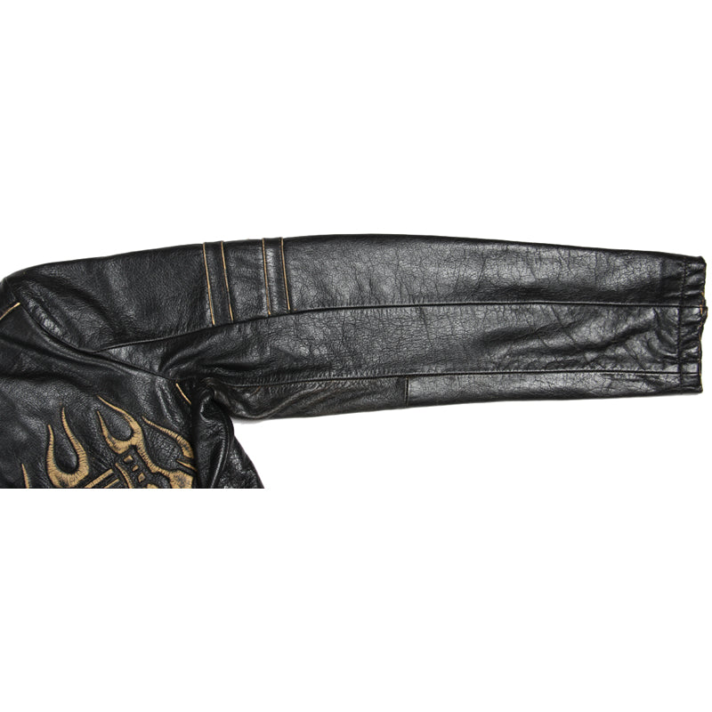 Motorcycle Leather Jacket Men Leather Jacket Skull Cowhide Black Vintage Genuine Leather Jacket Mens Biker Coat 092