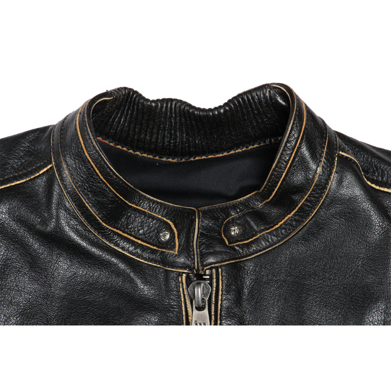 Motorcycle Leather Jacket Men Leather Jacket Skull Cowhide Black Vintage Genuine Leather Jacket Mens Biker Coat 092
