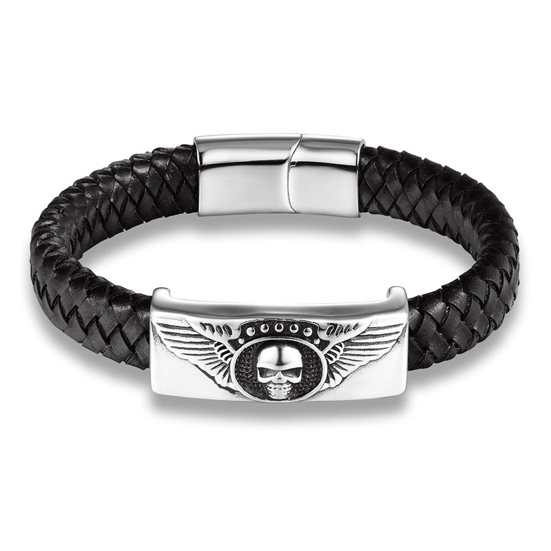 Fashion Braided Leather Bracelets Skull Bracelet Punk Wrap Bracelet Stainless Steel Magnetic Buckle Fashion Bangles