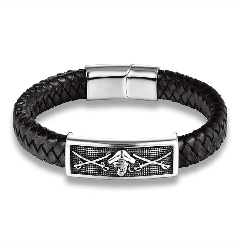 Fashion Braided Leather Bracelets Skull Bracelet Punk Wrap Bracelet Stainless Steel Magnetic Buckle Fashion Bangles