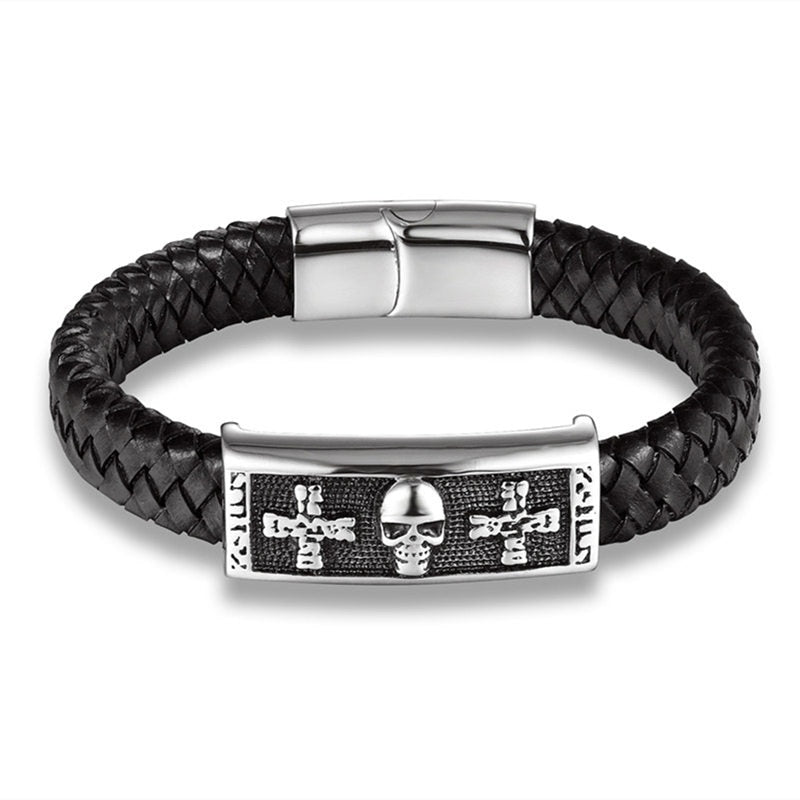 Fashion Braided Leather Bracelets Skull Bracelet Punk Wrap Bracelet Stainless Steel Magnetic Buckle Fashion Bangles