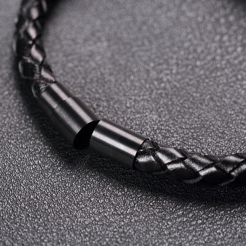 Fashion Men Jewelry Black Braided Leather Bracelets Men Stainless Steel Leahter Bracelets Cool Skull Bracelets Men Bracelet