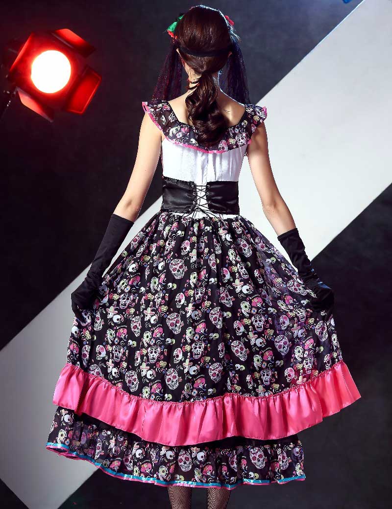 Sexy Bone Printing Halloween Costumes for Women Cosplay Party Dress Costumes Ghost Bride Carnival Costume