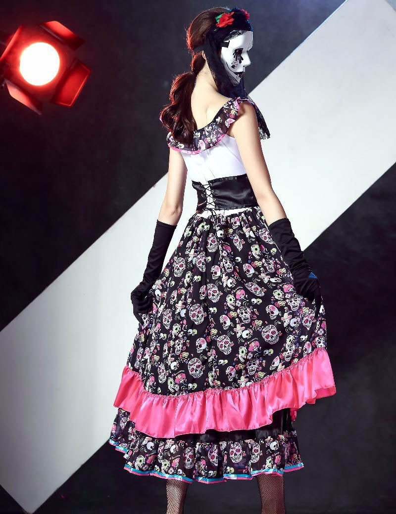 Sexy Bone Printing Halloween Costumes for Women Cosplay Party Dress Costumes Ghost Bride Carnival Costume