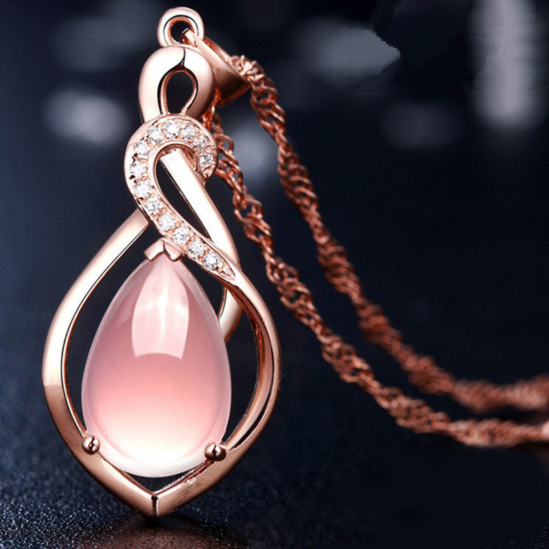 Jewelry Rose Gold Color Ross Quartz Sweet Pink Opal Jewelry Necklace for Wedding Women Girls Gift Choker