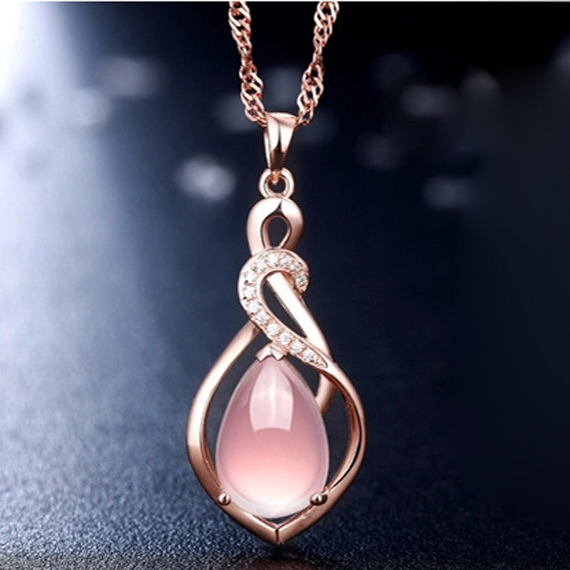 Jewelry Rose Gold Color Ross Quartz Sweet Pink Opal Jewelry Necklace for Wedding Women Girls Gift Choker