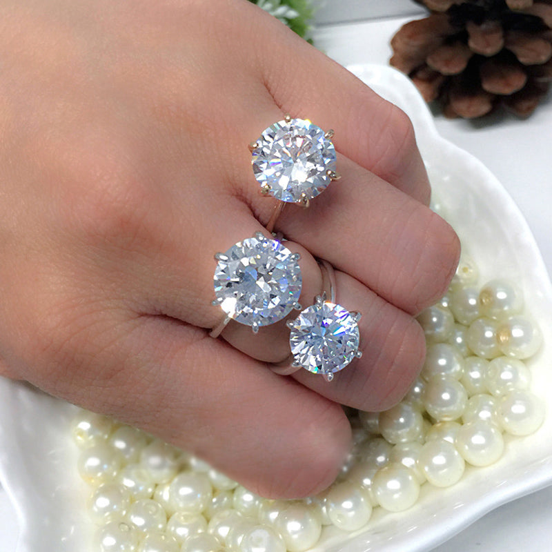 Silver Cubic Crystal Promise Wedding Rings for Women 5 Carat Bride Accessories Jewelry Rings