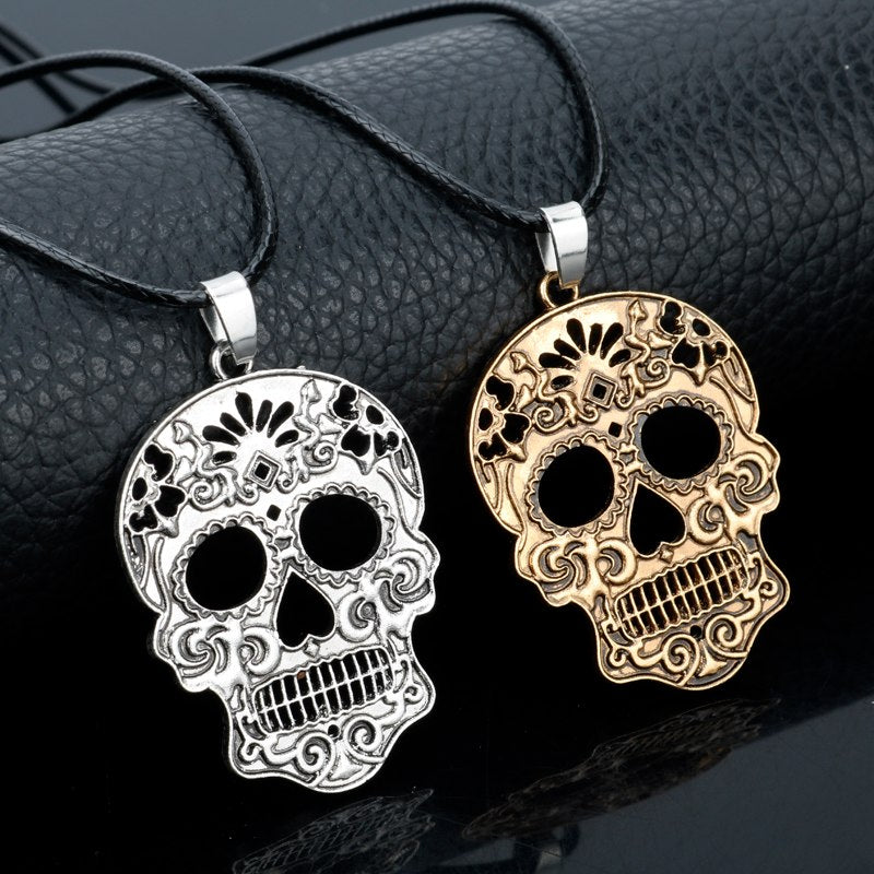 Fashion Classic Mexican Sugar Skull Necklace Day Of The Dead Skeleton Pendant Necklace Men's Charm Jewelry Gift