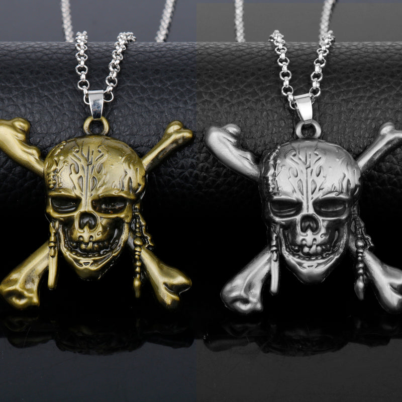 of the Caribbean Necklace Captain Jack Sparrow Mask Skull Crossbones Charm Pendant For Men Women Movie Jewelry