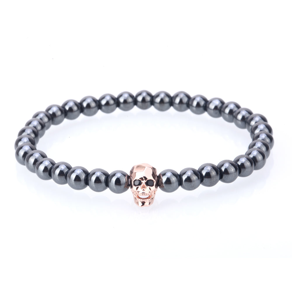 Black Hematite Stone Bead Bracelet Male Skull Charms Bracelet & Bangle Men Bijoux Nature Stone man bracelets bangles