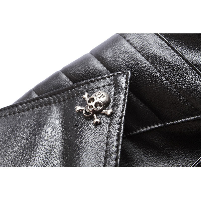 Male Plus Size Leather Jacket Skull Rivet Studded Punk Rock Men